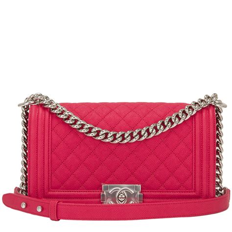 Chanel Red Quilted Old Medium Boy Bag of Caviar Leather with 